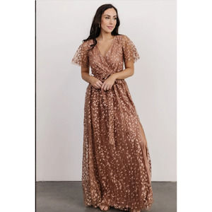 Baltic Born Marseille Embossed Maxi Dress Lined Nude Rose Size Medium